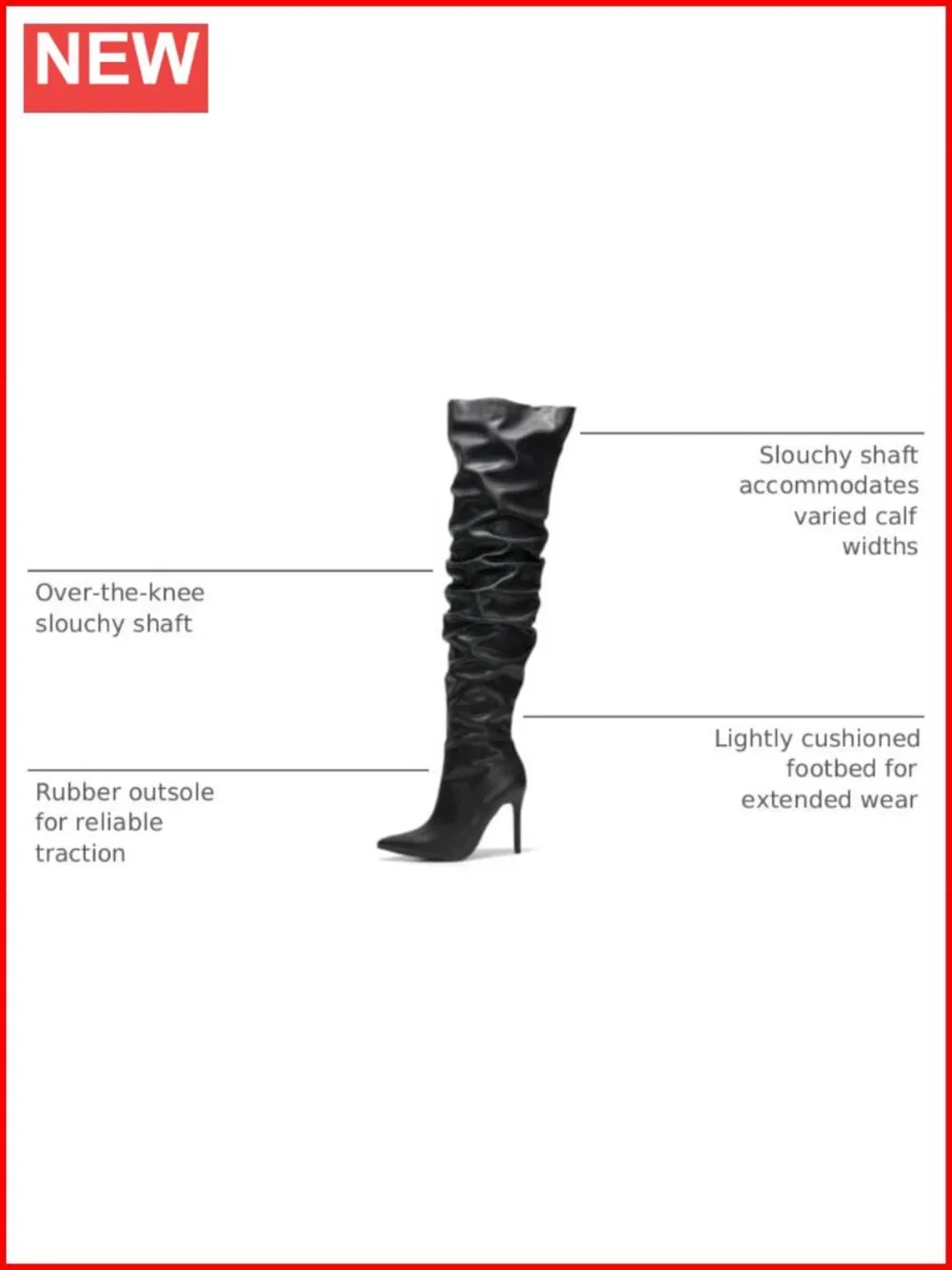 Pointed Toe Thigh High Boots 4 Inch Heel Cushioned Over the Knee Slouch